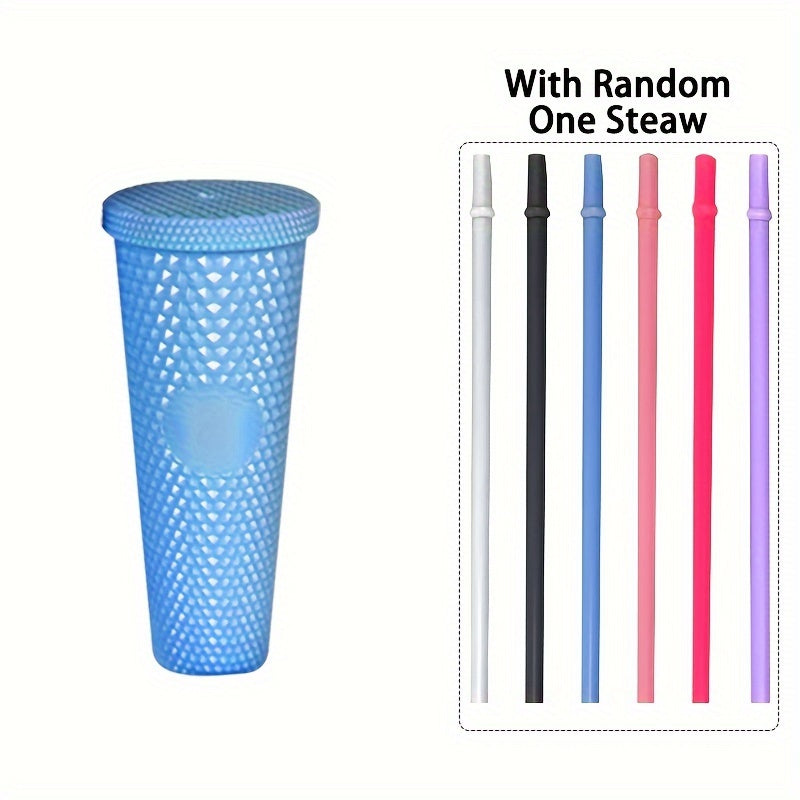 3 Durian Texture Reusable Water Bottles with Straw - Double Layer Plastic, BPA-Free, Pastel Pink & Blue, 450ml/700ml/1100ml for Travel, Fitness, Camping, and Daily Use