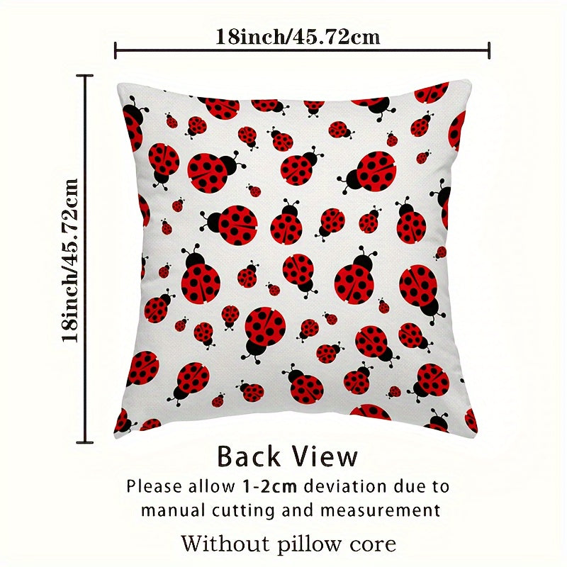 Ladybug Throw Pillow Cover - This decorative pillow case is perfect for adding a touch of charm to your home decor. Measuring 45.72 by 45.72 cm, it is suitable for use in the living room, bedroom, or on a sofa or chair. Made from soft plush material