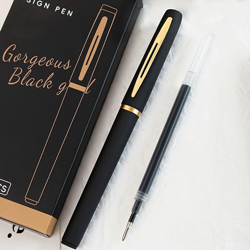 5 sleek black and golden gel pens: 0.5mm/0.7mm/1.0mm, large capacity, great for office.