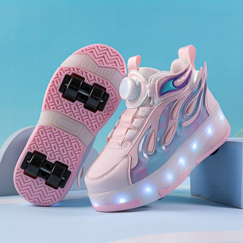 2024 Unisex Kids LED Roller Skates with Dual Wheels, Retractable, Abrasion Resistant, for Ages 14 and Under, All-Season Outdoor Roller Skating Shoes.