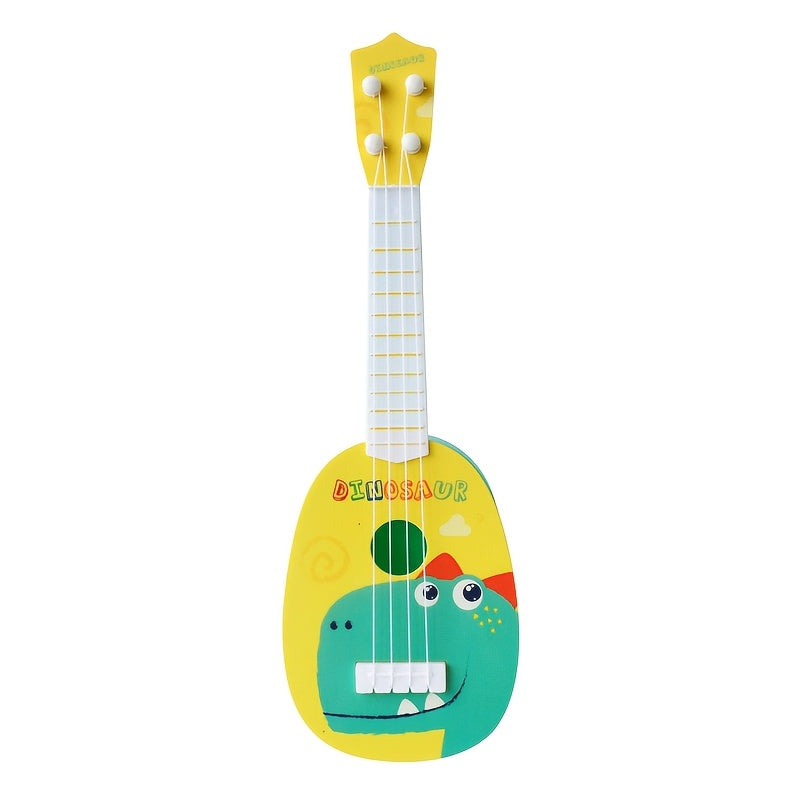 Children's Ukulele Toy, Educational Musical Instrument, durable plastic in yellow and green.