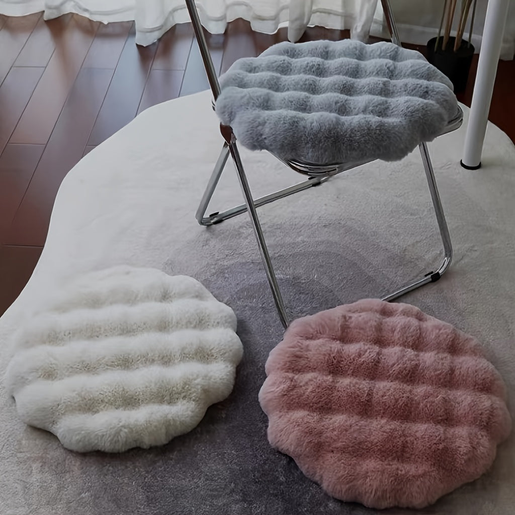 Machine Washable 1PC Faux Rabbit Fur 3D Bubble Texture Rug Pad with Non-Slip Round Design - Solid Color, Fade Resistant, Fluffy Medium Pile, Ideal for Chairs, Floors, and Pets - Made of Durable Polyester