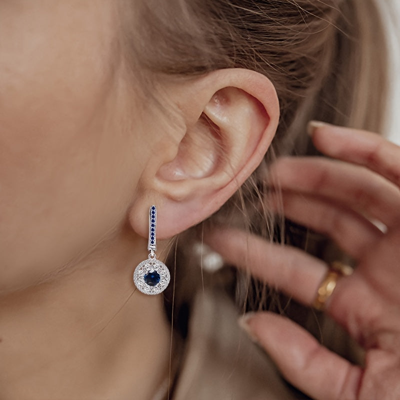 Stunning Drop Earrings Made of 925 Sterling Silver with Blue Cubic Zirconia - Hypoallergenic, Plated in 18K Gold, Great for Sensitive Ears - Perfect Gift for Birthdays or Holidays