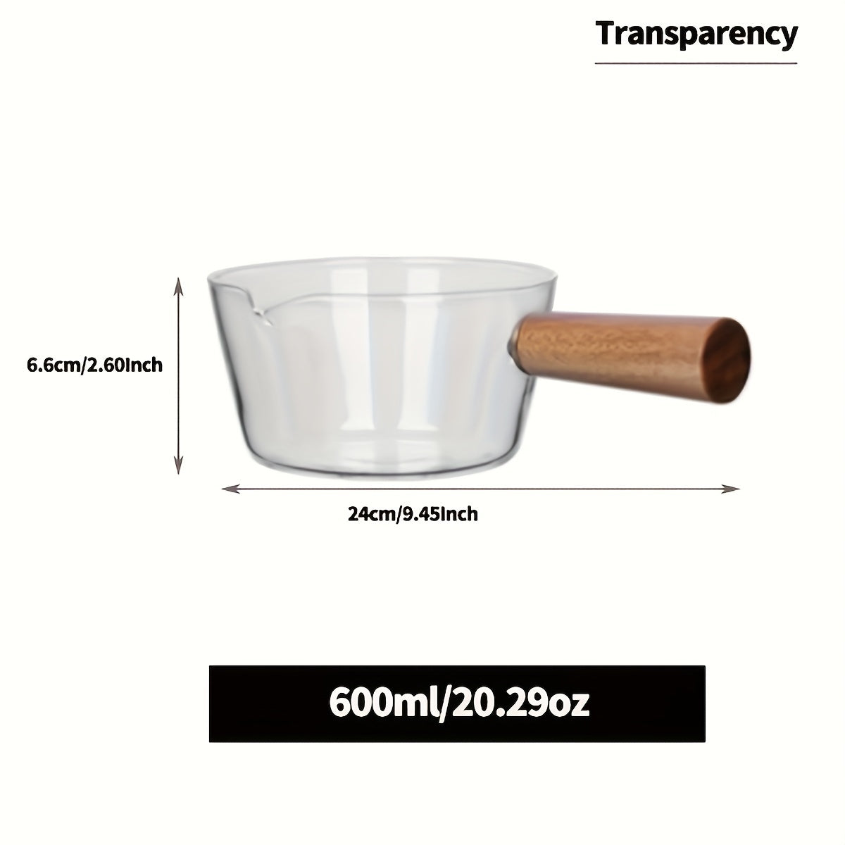 Single handle clear glass pot made from high borosilicate glass. Can be used on stove top for cooking. Non-stick surface for easy cleaning. Ideal for heating milk, butter, instant noodles, and other cooking needs. Essential addition to kitchen supplies