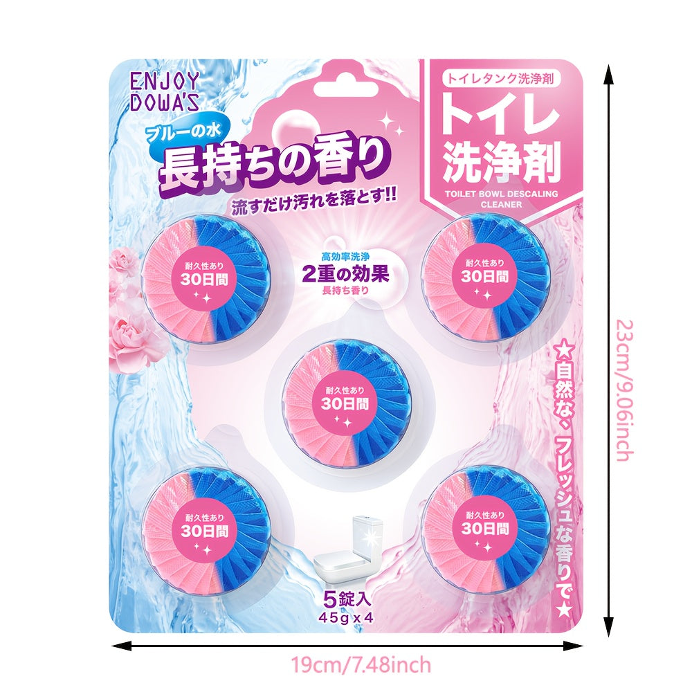 Pack of 5 Floral Scent Toilet Cleaner Tablets for Deodorizing, Stain Removal, and Long-Lasting Freshness in Your Bathroom