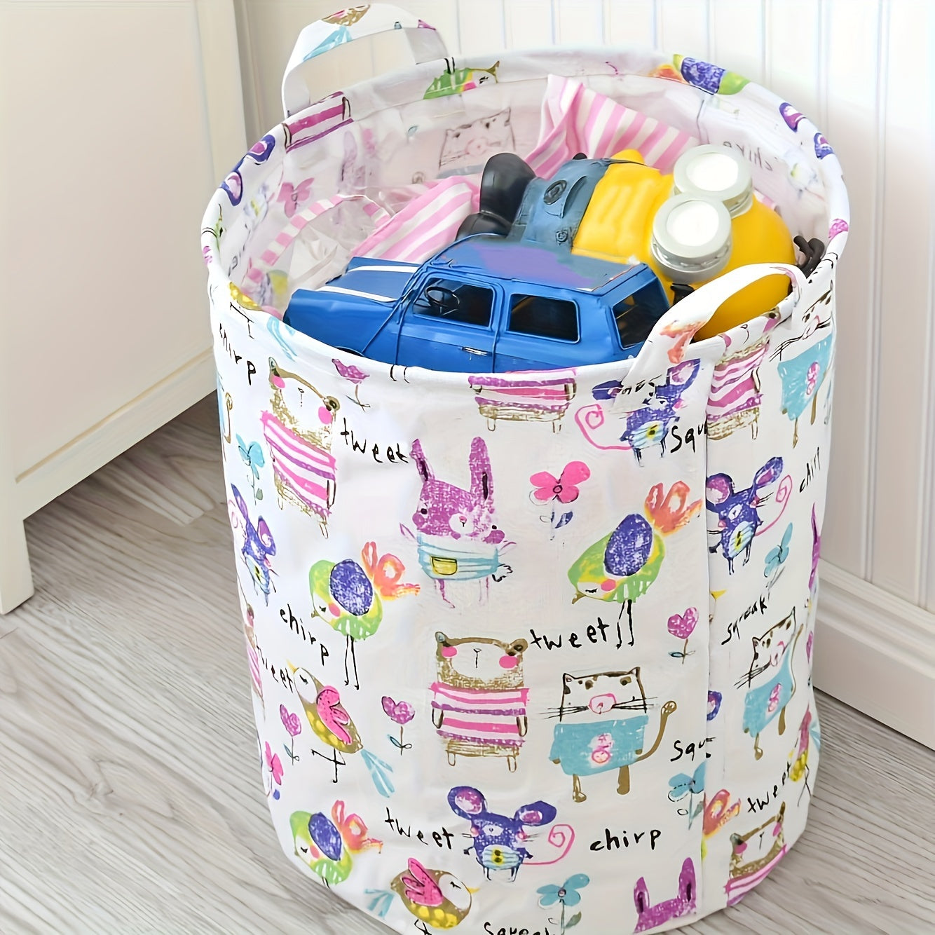 Large capacity, foldable laundry basket with a stylish Nordic design, perfect for organizing toys and essentials in your bathroom, bedroom, or dorm. Made from durable fabric for organized living.