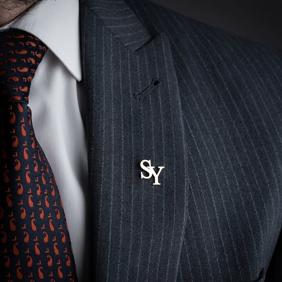 Stylish Double Letter Lapel Pin with Custom Initials, Stainless Steel Monogram Brooch for Men's Suit, Minimalistic Jewelry Accessory