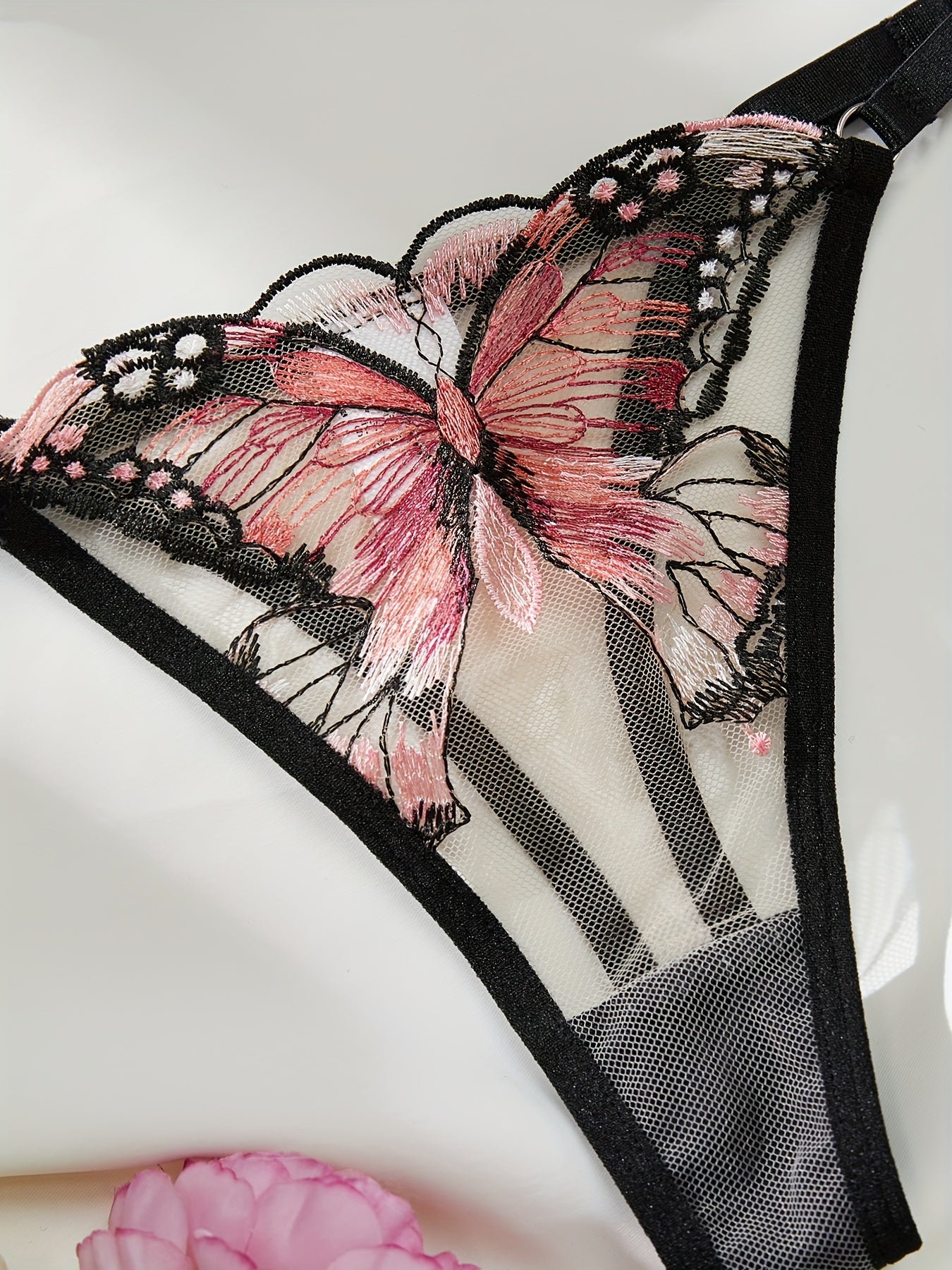 Women's Strappy Butterfly Embroidery Lingerie Set