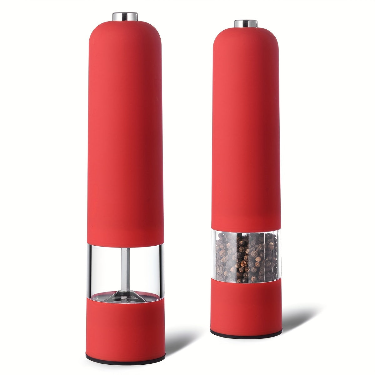 Automatic electric salt and pepper grinder set with adjustable coarseness, ideal for cooking and BBQs.