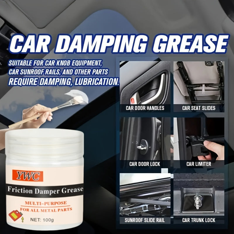 Skylight track, hinge, and window seal maintenance kit for reducing car grease noise and ensuring smooth operation. Contains factory solid paste lubricant for lubricating metal corners. Mini version with 100g set and brush included.