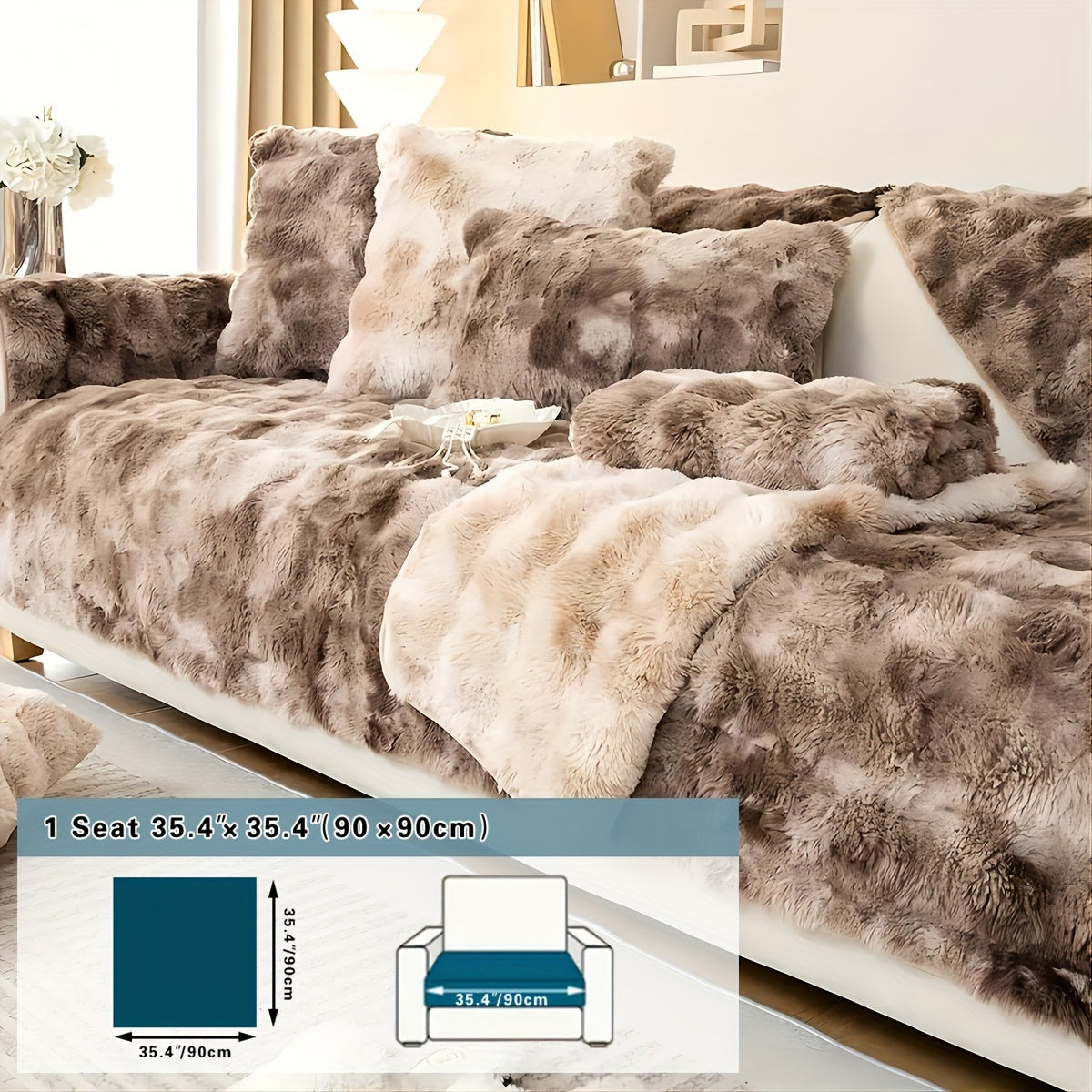 Gradient velvet sofa cover in beige and brown tones, pet-friendly and non-slip. Perfect for bedroom, office, or living room decor.