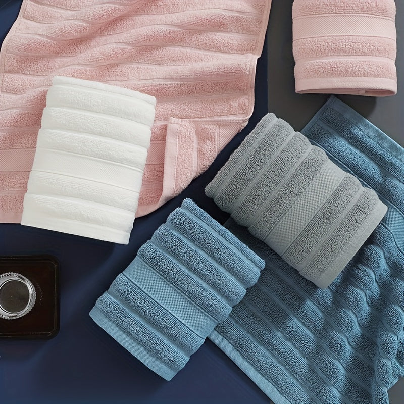 4-piece striped cotton washcloth set with strong water absorption, perfect for home bathroom use. Each cloth measures 35.0*35.0cm and can also be used as a small square towel or handkerchief.