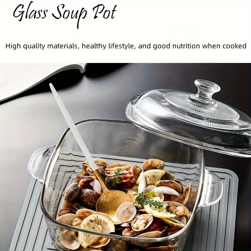 Multipurpose Tempered Glass Pot, Non-Stick Cooking Pot suitable for Pasta, Soup, Seafood - 1 piece, 1500ml/2500ml capacity. Microwave Safe with Dual Handles, Perfect for Home and Professional Kitchen Use