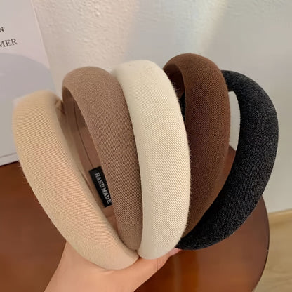 1pc Elegant Wide Headband for Women in Beige, Brown, Black, or Light Brown. Soft fabric design perfect for face wash, makeup, or everyday style. Can also be used as a stylish face covering