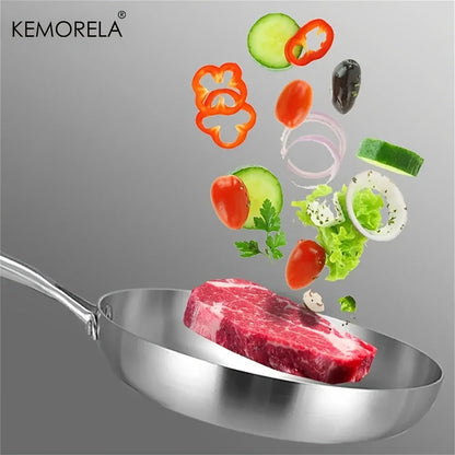 Set of 3 KEMORELA Stainless Steel Frying Pans - Suitable for Gas Stoves & Induction Cookers, Food Grade Omelette Pans with Multifunctional Features. Perfect Kitchen Utensils and Accessories, Gadgets for the Home Kitchen. Shipping By Sea.