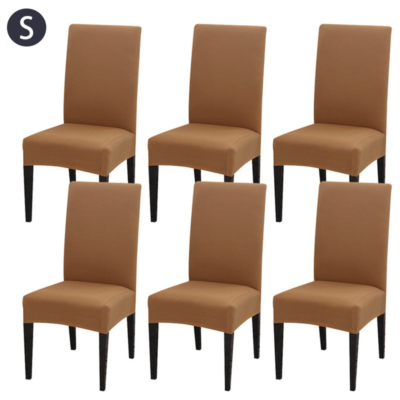 Set of 6 solid color chair covers made of stretch spandex fabric, easily removable and washable, ideal for dining rooms, kitchens, and hotels.