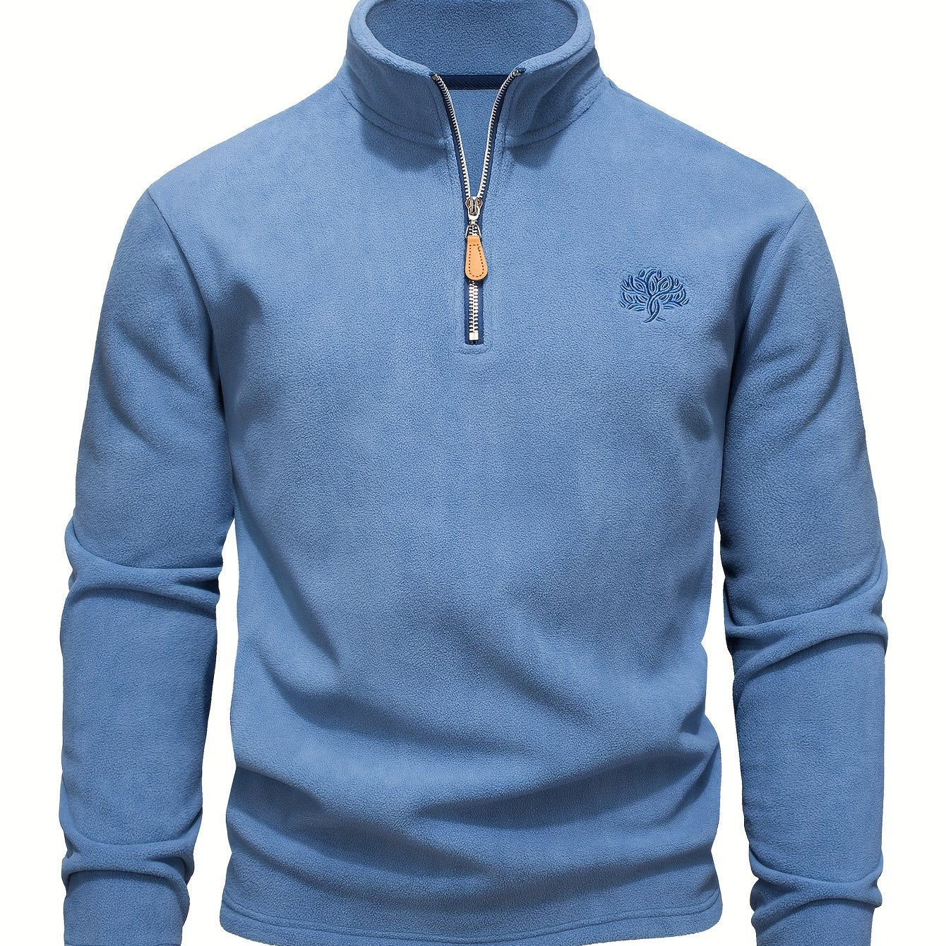 Men's solid color fleece outdoor sweatshirt with half-zip, stand-up collar design. Versatile for hiking, outdoor activities, and casual wear.