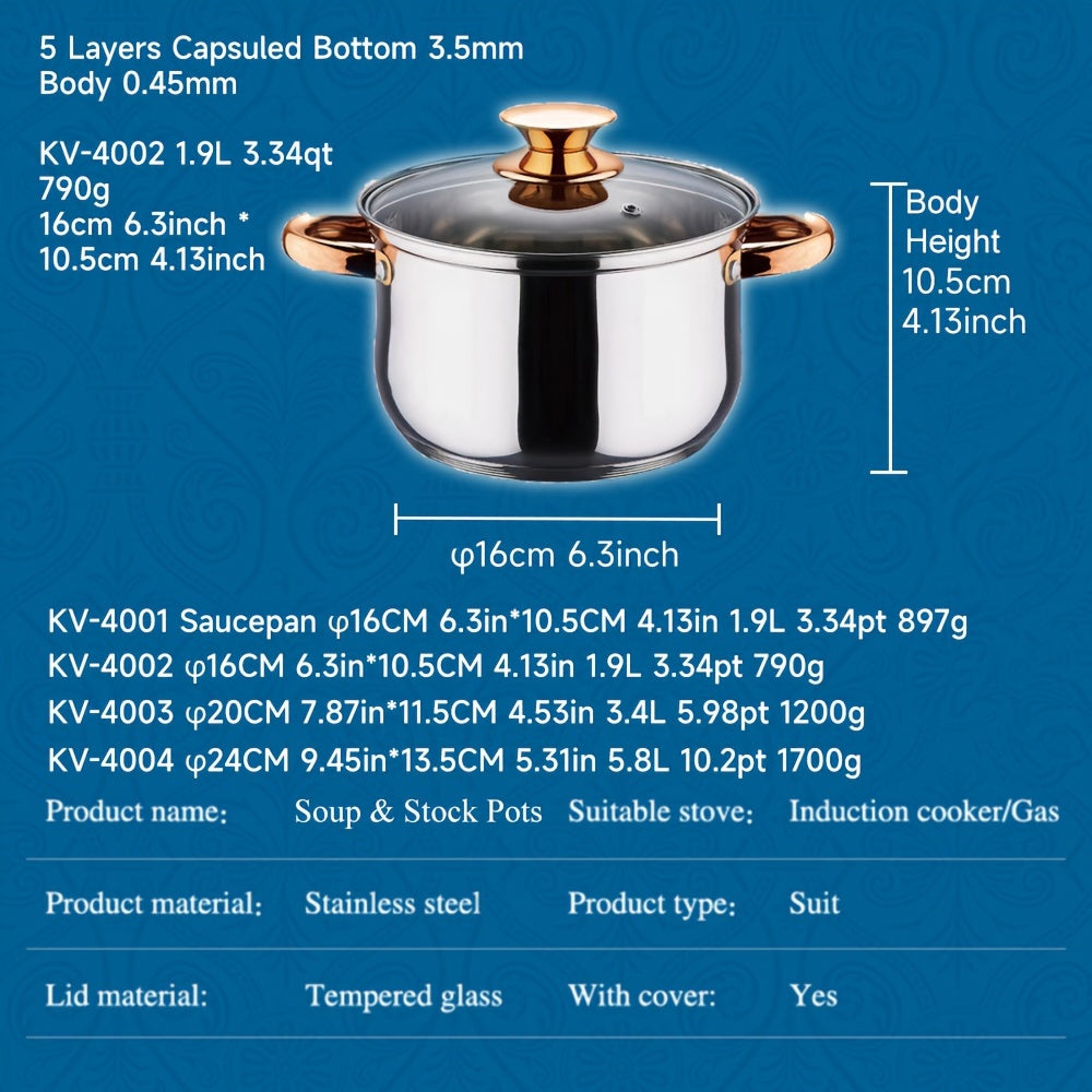 Kaisa Villa 5-Layer Composite Bottom Thick Stainless Steel Soup Pot with Double Handle - Perfect for Cooking Soup, Milk, Noodles, Desserts, and Sauces - Non-Stick Finish and Induction Compatible