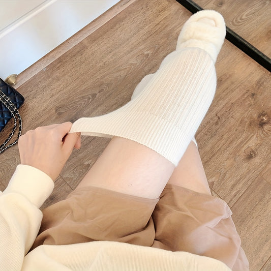 Cozy Ribbed Thigh High Socks for Women, Warm Over-The-Knee Stockings