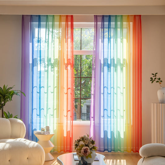 Vertical Bar Colorful Gradient Curtains in 1 or 2 Pieces for Bedroom and Living Room, Home Decor