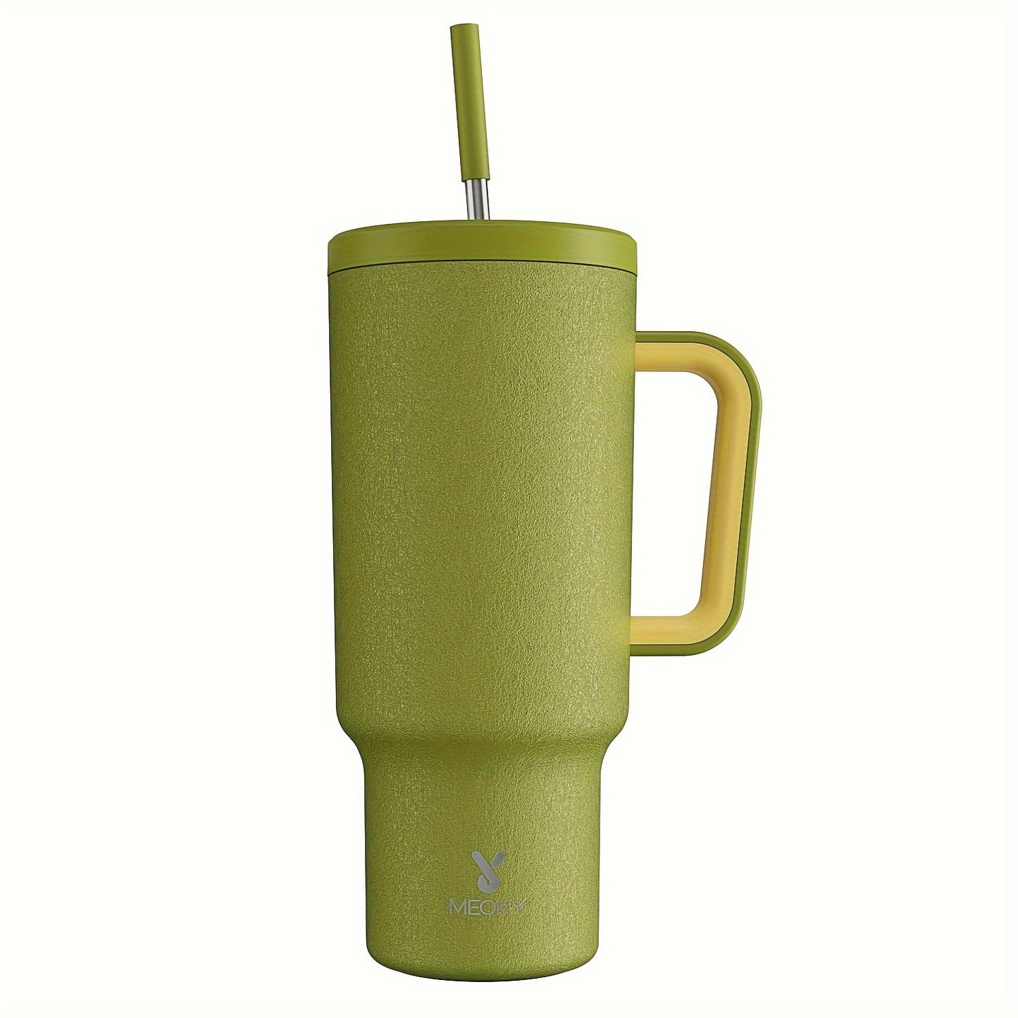 1 leakproof stainless steel travel mug with handle, straw, and insulated lid, suitable for outdoor activities and travel.