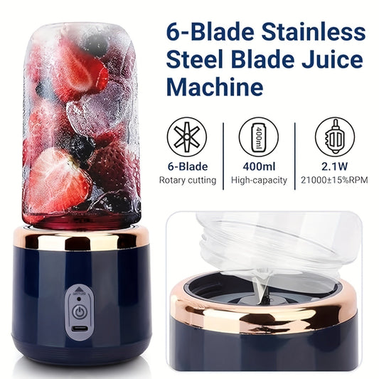 This portable blender is great for making smoothies and shakes on-the-go! It's rechargeable via USB, has 6 sharp blades for easy blending, and is lightweight at only 430g. Ideal for use in the kitchen, at home, or while traveling.