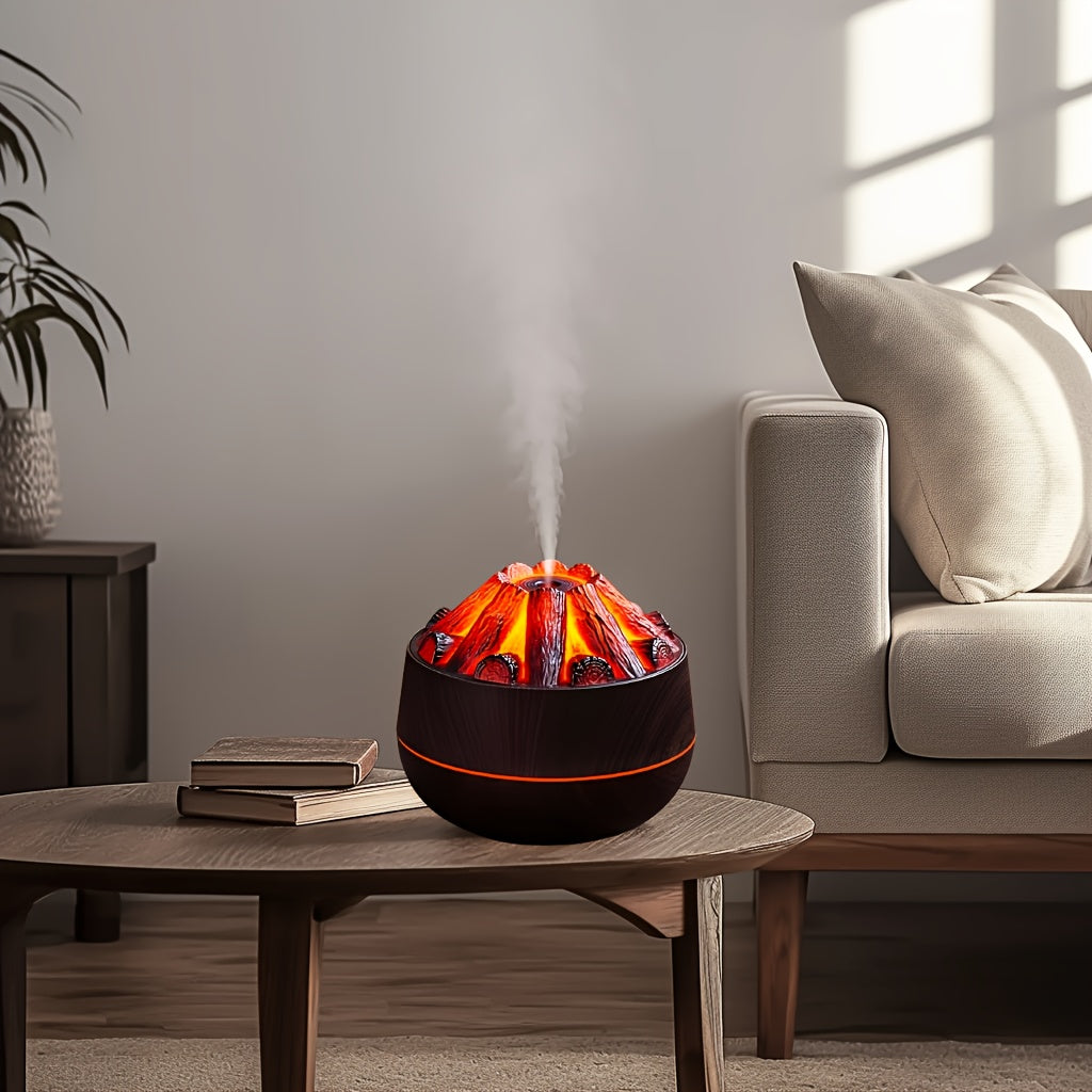 Charcoal fire humidifier with USB power and night light - ideal for home and bedroom ambiance.