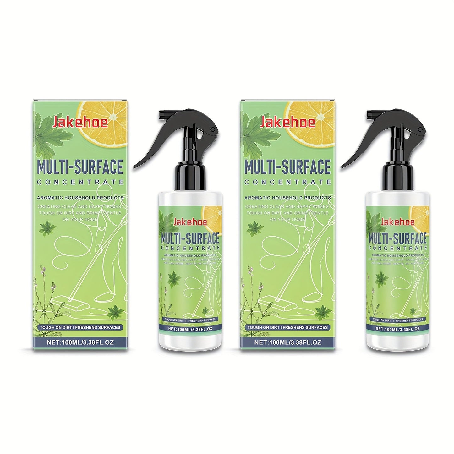 Two-pack of multi-surface cleaning liquids designed to remove water stains from countertops, tiles, and bathrooms while also providing effective cleaning and surface protection. Perfect for quick household cleaning solutions, each bottle contains 100ml