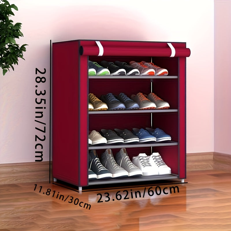 Multi-layer outdoor storage cabinet with zipper, shoe cabinet and rack assembly. This dust-proof, stainless steel shoe cabinet has multiple layers for storage. Simple and efficient shoe storage solution.