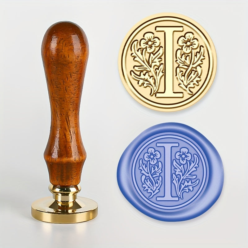 1 set of a 26-letter series Wax Seal Stamp with a Retro Wood Handle and Brass Head for various uses such as Thanksgiving Cards, Envelopes, Gift Wrapping, and Wedding Invitations featuring a