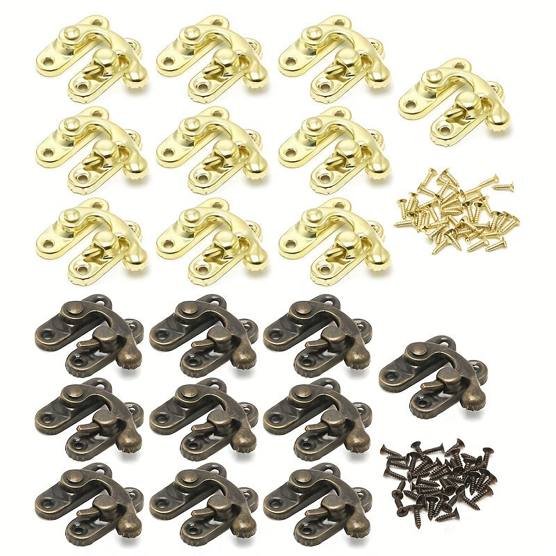 10pcs Antique Bronze Iron Padlock Hasp Hook Locks, 27x32mm with screws included. Ideal for mini jewelry boxes and furniture hardware. Also suitable for decorative or brass finish locks.