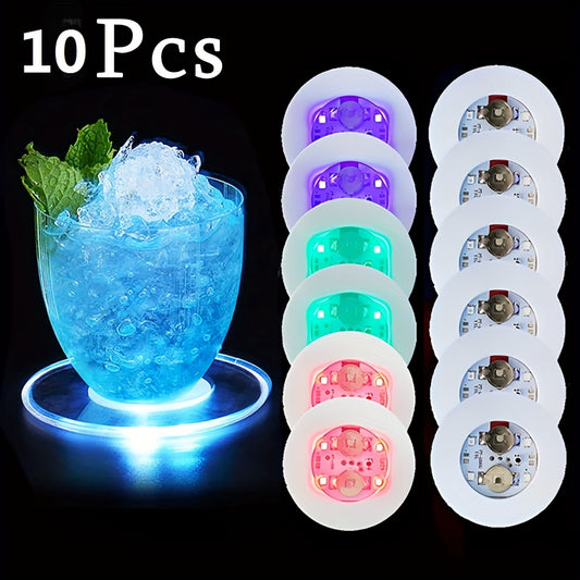 10pcs Luminous Coaster Set for Bar Atmosphere, Night Light Glow, Silicone Cup Mat