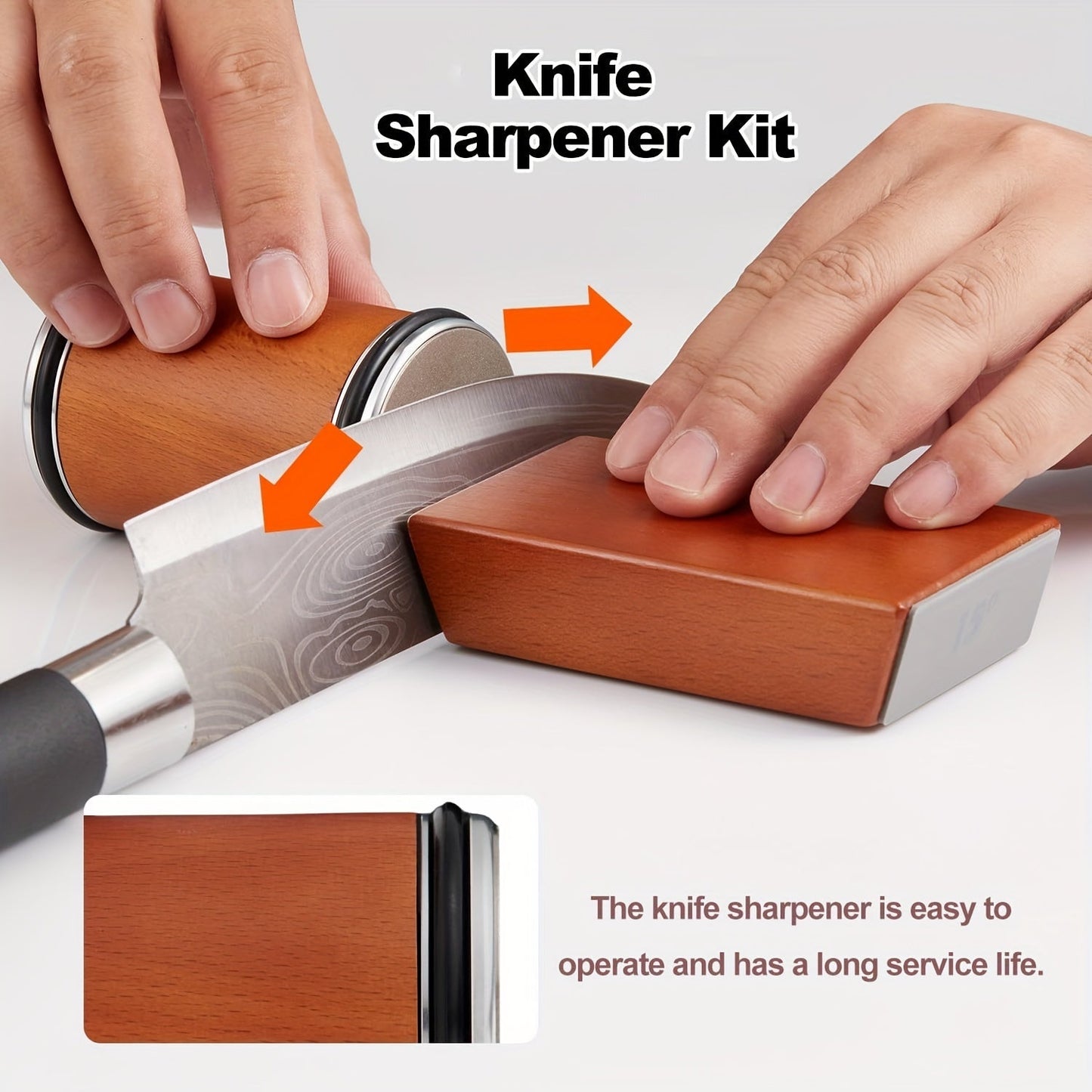 Handheld Wooden Knife Sharpener with Fine Grit for Precise Cutting- Manual Rolling Tool for Sharp Blades, No Electricity Required