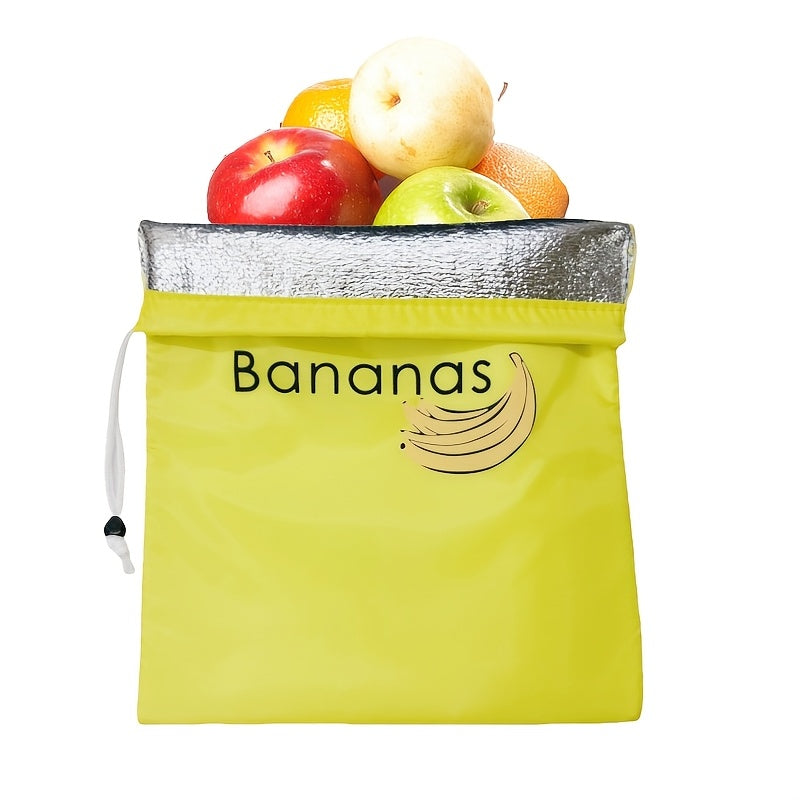 Rectangle Polyester Storage Bag for Bananas in the Supermarket or at Home, designed to keep fruit fresh. Reusable Aluminum Film Bag for storing fruits and vegetables, ensuring food safety. Includes a Salad Preservation Box for maintaining freshness.