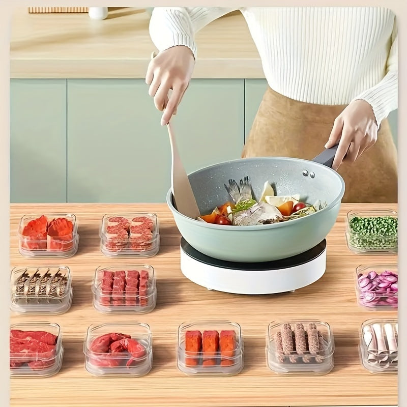 Refrigerator frozen meat box available in sets of 5 or 10 pieces. This storage box is made of food-grade material with a convenient grid design to prevent cross-flavoring of food items. It is perfect for storing ice cream and other frozen foods with