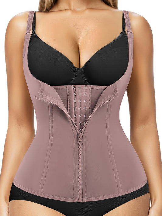 Enhance your curves and define your waistline with Junlan Women's Black Zipper Shaping Cami Top. This waist trainer features tummy control and open bust design for a slimming effect. Made