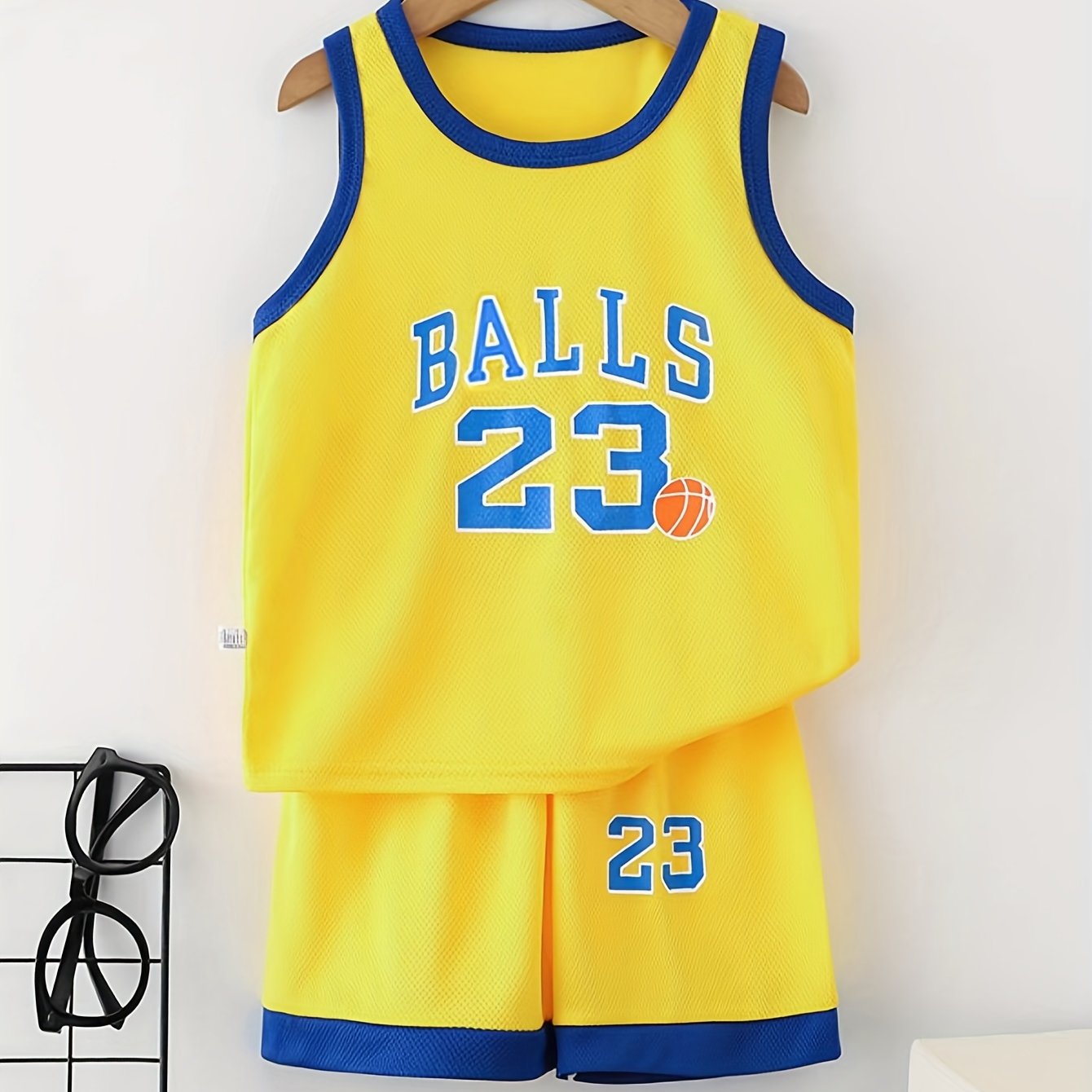 Youth #23 Basketball Jersey and Shorts Set in Red & White, 100% Polyester, Breathable, Sleeveless with Letter Print, Ideal for Spring/Summer Outdoor Sports.