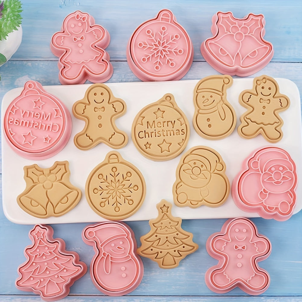 Set of 8 Christmas Cookie Cutters, Plastic molds with Festive Shapes for Decorating Cakes, Making Cookies, and Essential Kitchen Accessories