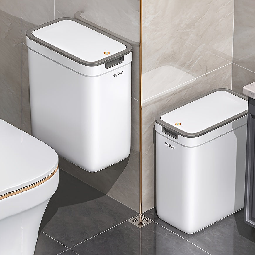 Joybos Wall-Mounted Bathroom Trash Can saves space and seals in odors while remaining touchless.