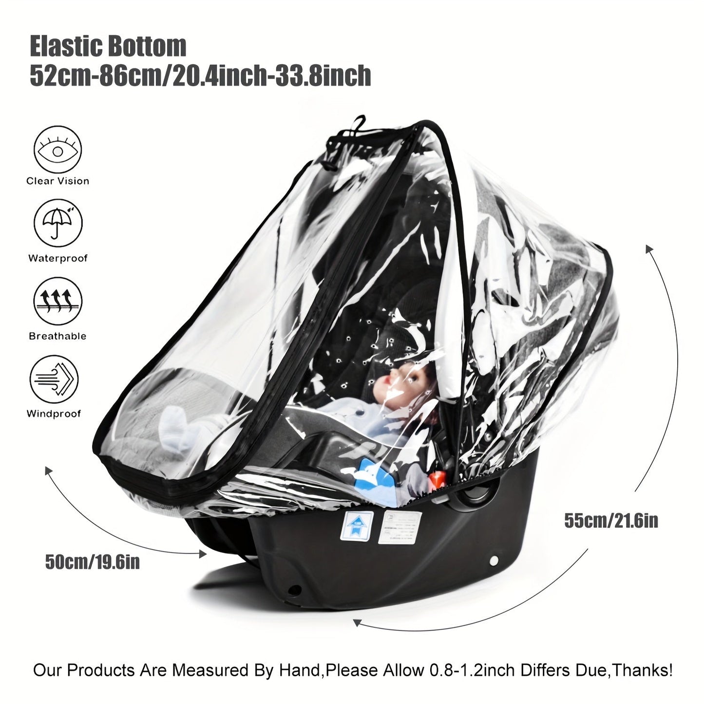 Protect your car seat from rain, dust, and snow with this universal car seat rain cover made of food-grade EVA material. The waterproof and windproof design features a quick-access zipper door and side ventilation for added convenience. This practical