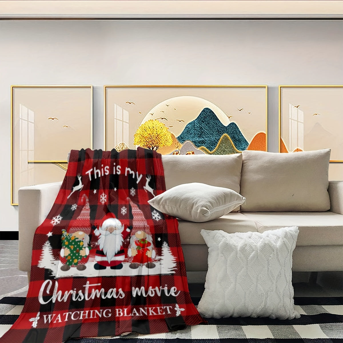 Get cozy this holiday season with our 1-piece Festive Christmas Movie Watching Blanket. This reversible flannel fleece throw features a charming Santa print and a contemporary style. Made with tear-resistant, all-season materials, this multipurpose