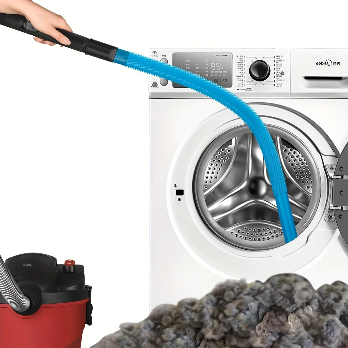 Efficiently clean dryer lint and vents with our Universal Dryer Vent Cleaning Kit. This kit includes 2 pieces made of PET & ABS material, compatible with various dryer models including V15, V12, V11, V10, V8, V7, and V6. The kit also comes with a vacuum