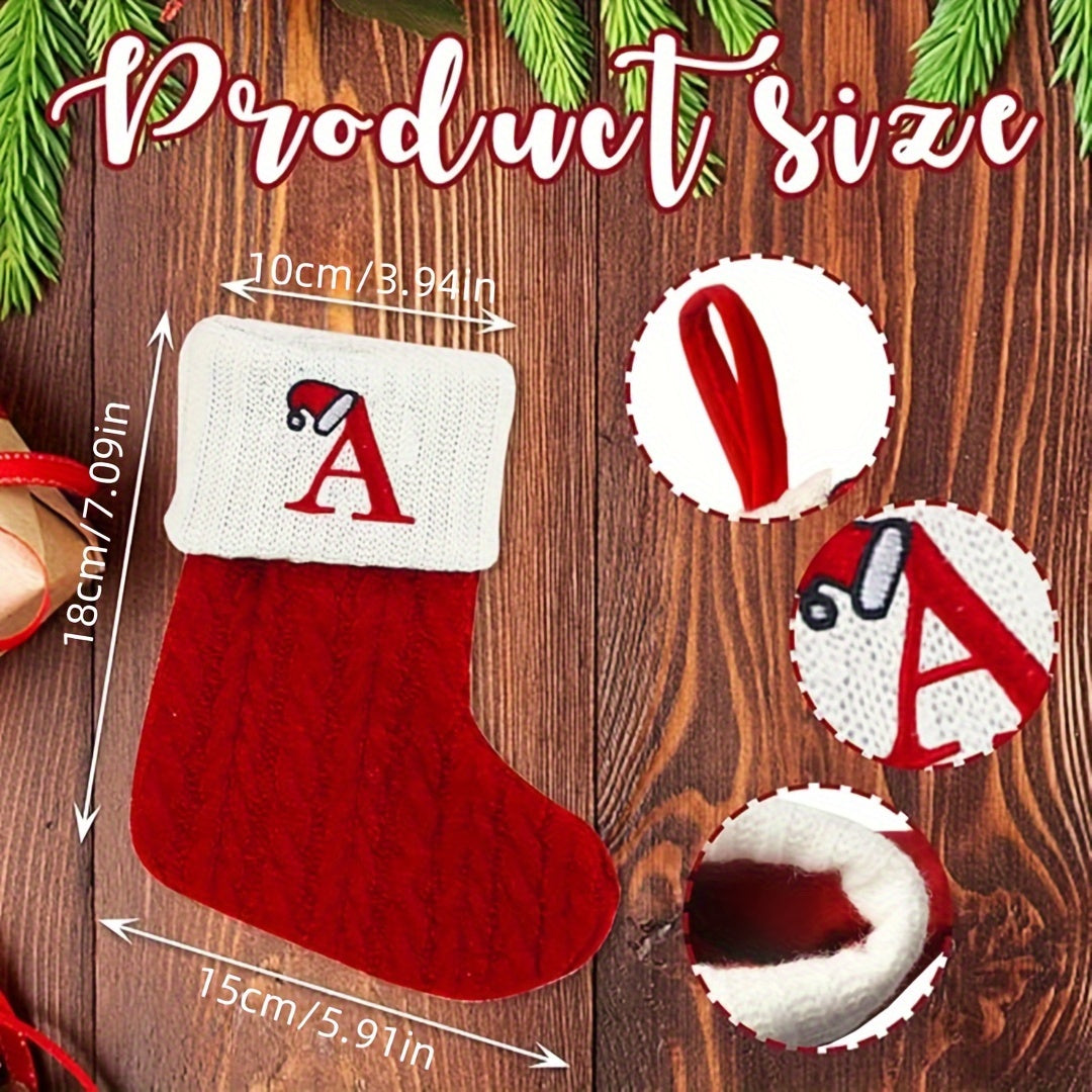 Knitted polyester stockings with personalized initials for festive parties, no electricity required.