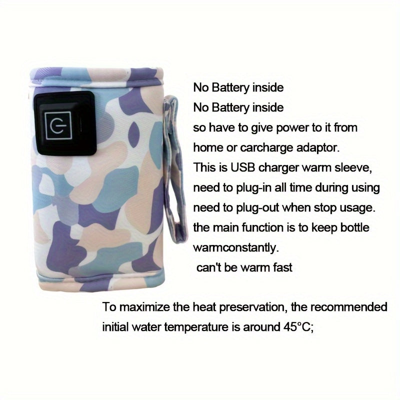 Portable USB bottle warmer for travel, camping, and outdoor adventures. Great for keeping milk formula warm on the go. Can be used in the car, stroller, or at home. The insulated bag keeps bottles warm for nursing. Makes a perfect Easter gift for