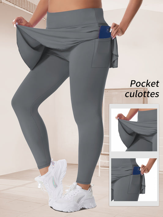 Women's Plus Size Solid High Rise Running Yoga Leggings with Pockets for Spring/Autumn