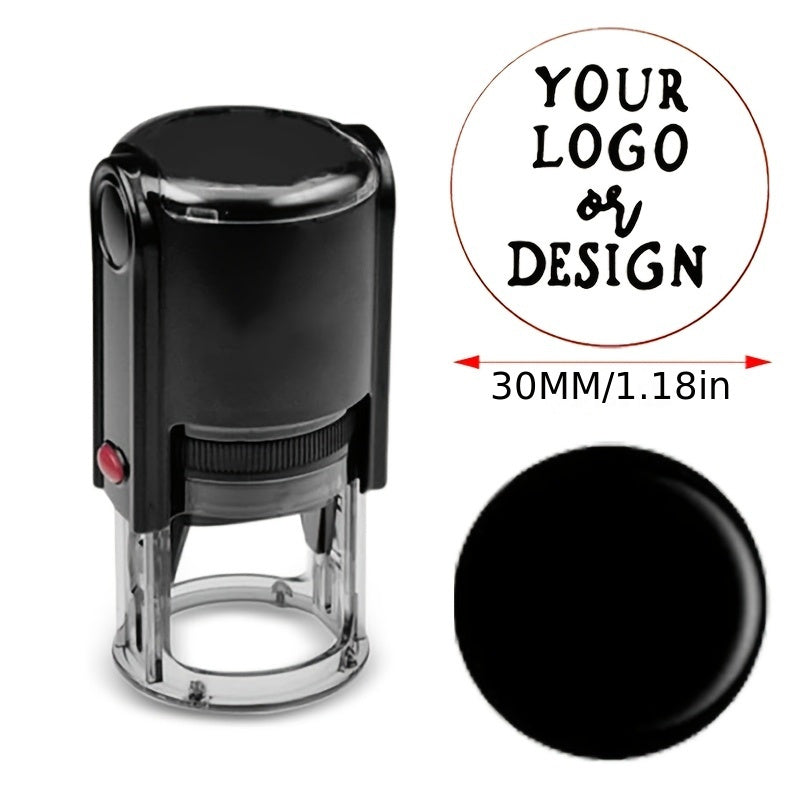 Customized self-inking stamp with personalized business logo and text.