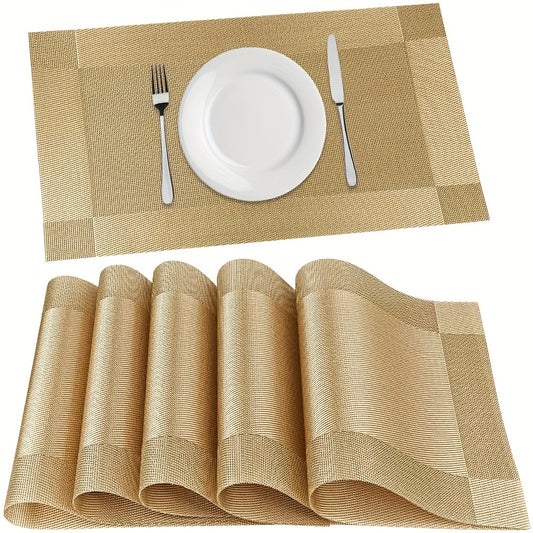 6 PVC plastic rectangle heat insulation placemats in solid color simple style for dining table, Western placemat dinner plate mats for home decor.