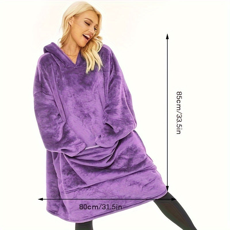 Stay warm and cozy with our Ultra-Soft Black Flannel Hooded Blanket featuring a large pocket. This reversible design is perfect for both indoor and outdoor use, making it ideal for activities such as watching TV, browsing phones, snuggling with pets, and