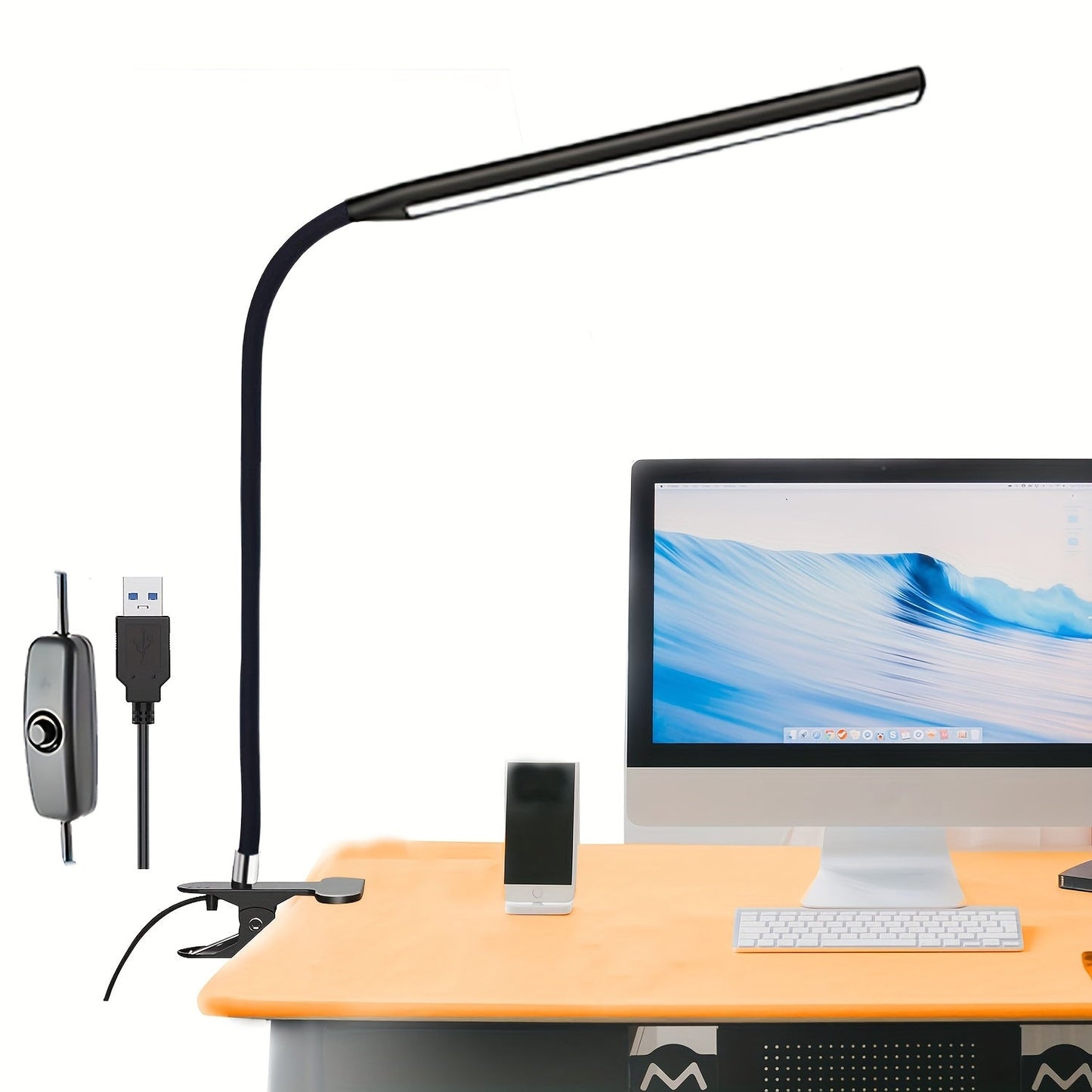 FlexiLED Desk Lamp with Clamp - USB-Powered, 360° Adjustable Gooseneck, Eye-Friendly Design, Portable Light for Reading & Crafting, Plastic Shade, No Battery Needed - Perfect for Home Office