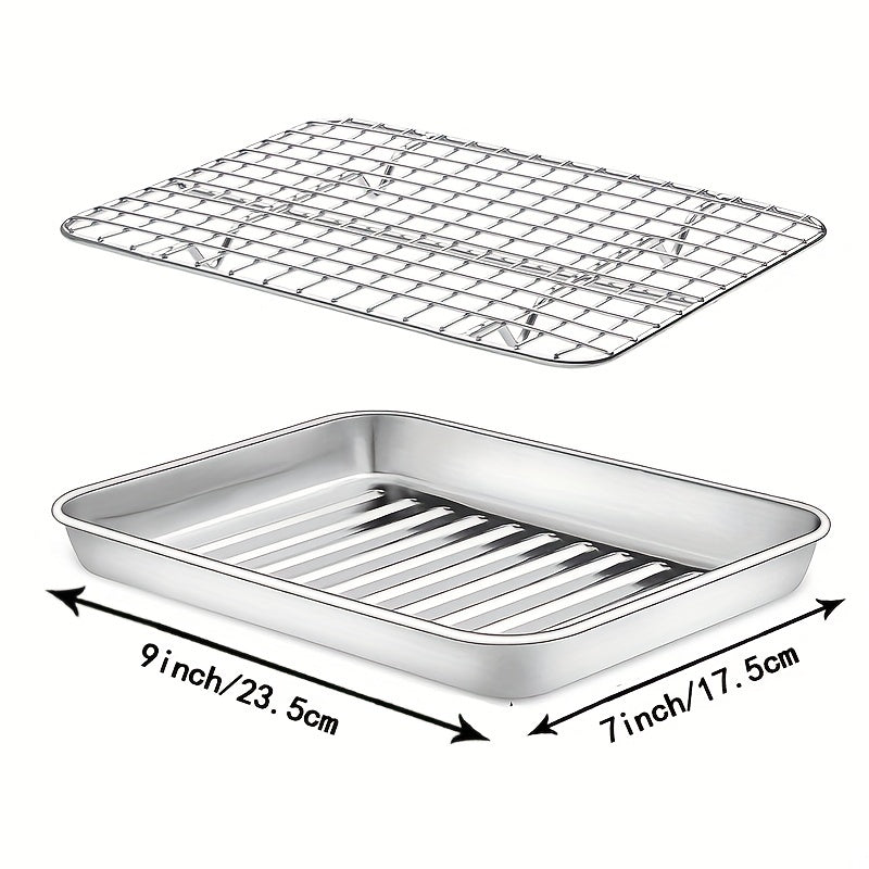 Durable Stainless Steel Baking Sheet Set with Cooling Rack - Safe, Sturdy, and Convenient for Baking and BBQs - Comes with Oven-Safe Wire Rack for Easy Cooking